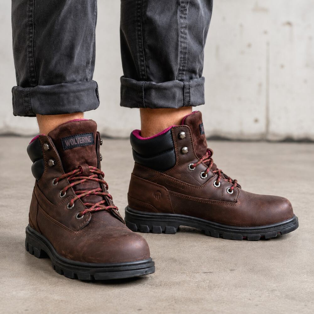 Wolverine W08693 Women 9M Brown Leather Steel Toe EH Safety Work Boots